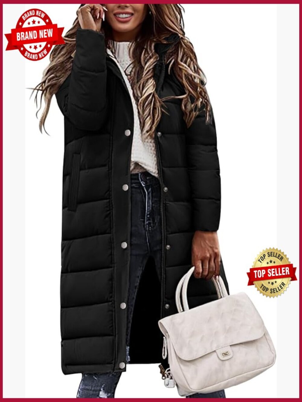 Long Puffer Jacket Hooded Down Alternative Winter Coat Warm Full Zip